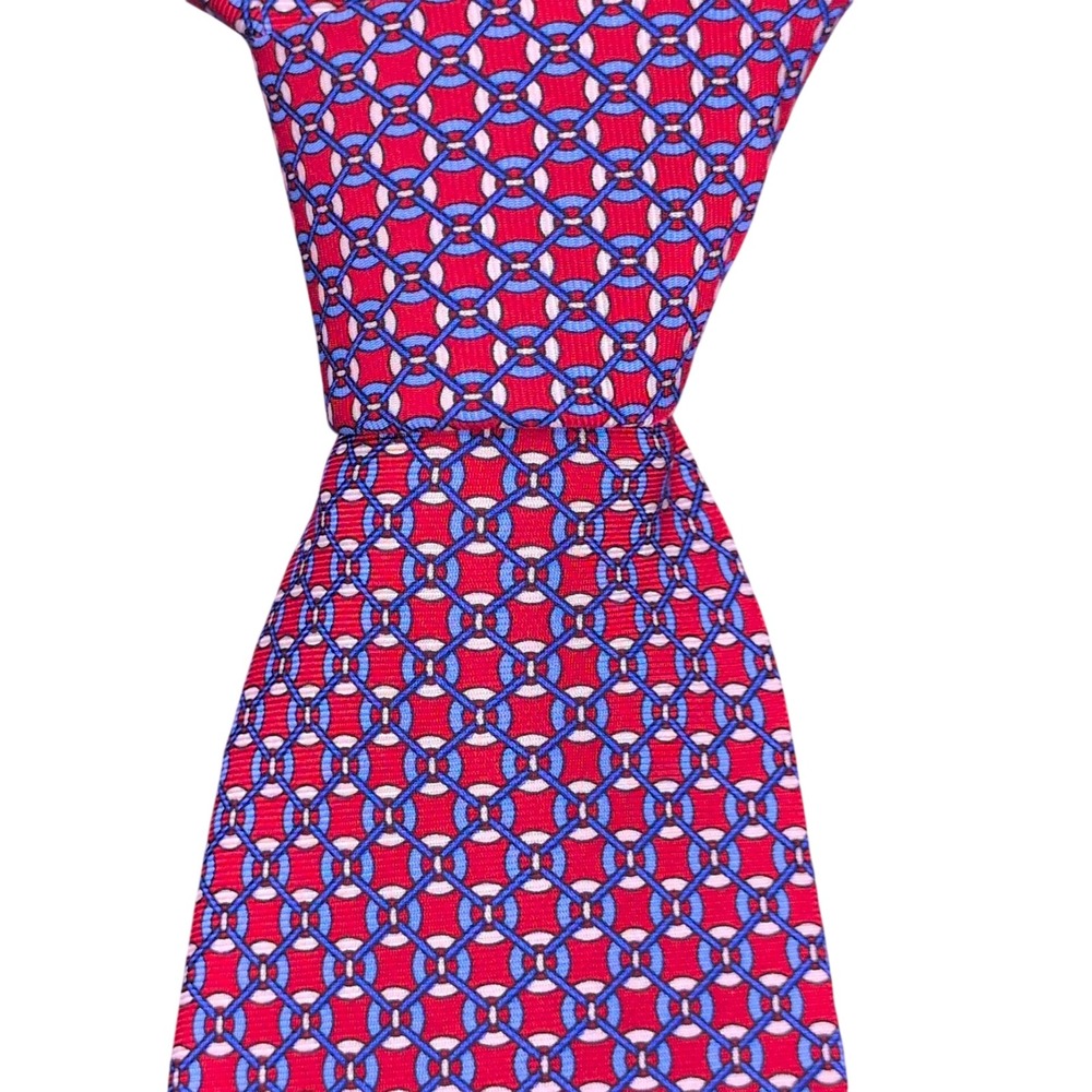 Brooks Brothers Necktie Mens One Size Red Blue Geometric Silk Made in USA NWT